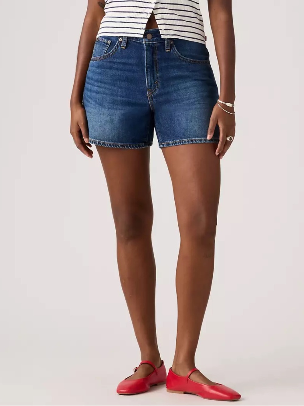 Levi's Dark Blue mid thigh cinch Jean Shorts